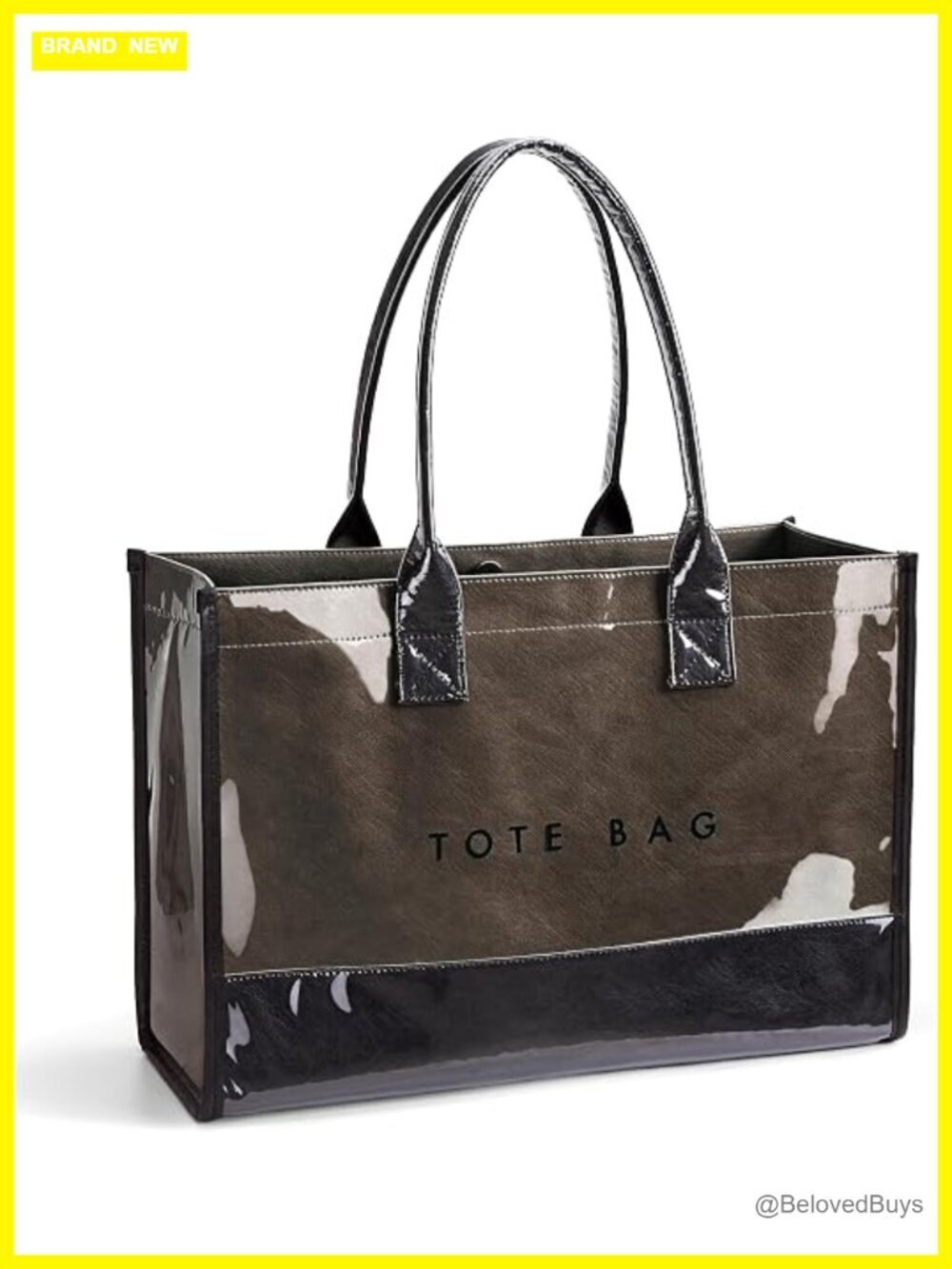 Large Kraft Paper Texture PVC Tote Bag with Magnetic Closure